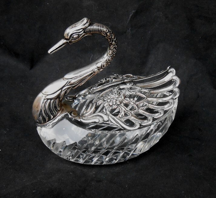 Birks  Germany Sterling Crystal Swan Master Salt Articulating Wings