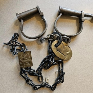 Antique Vintage Georgia State Prison Handcuffs Waist Chain With Key