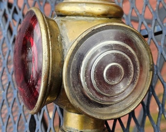 Early Vintage Automobile Brass Helmet Car Tail Light Lamp