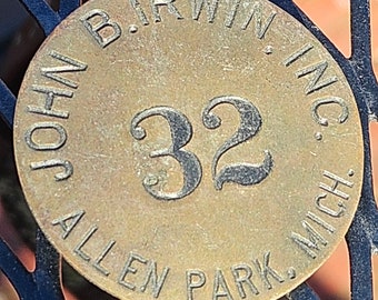 Vintage Brass Employee Badge John B. Irwin Inc Allen Park Michigan