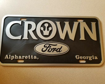 Vintage Dealership License Plate Crown Ford Alpharetta Georgia NOS