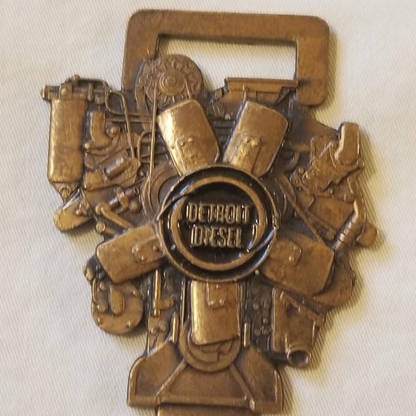 Vintage Cast Brass Detroit Diesel Engine Watch Fob