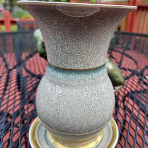 Royal Copenhagen Denmark Thorkild Olsen Gray & Green Crackle Glaze Vase
