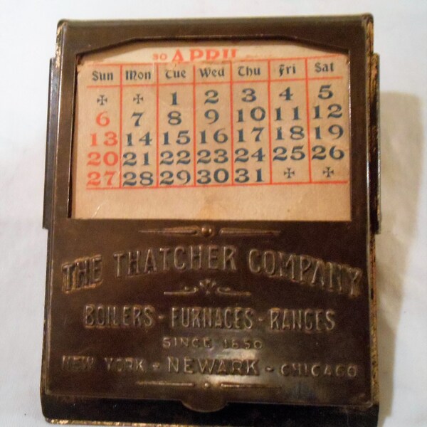 Vintage  Advertising The Thatcher Co. Tin Paper Clip Calendar New York Newark Chicago Boilers Furnaces Ranges