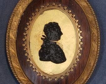 Antique Verre Eglomise Silhouette Portrait Ornate Frame Miniature