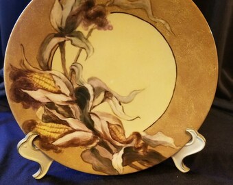 Antique Hand Painted Jean Pouyat JPL Limoges France Plate Corn Motif