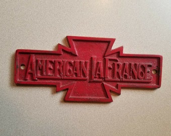 Vintage American La France Metal Nameplate Badge Radiator Emblem Embossed Firetruck