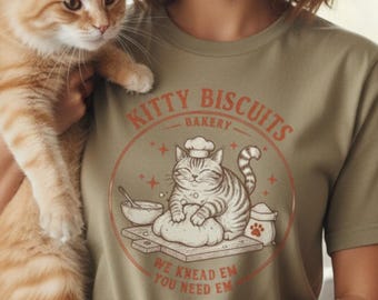 Koszulka z kotkami Kitty Biscuits, zabawna koszulka z kotem, koszulka z cukiernią dla kotów, słodki prezent dla miłośnika kotów, koszulka z grafiką Comfort Colors 1717