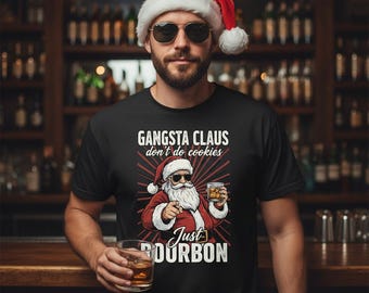 Lustiges Gangsta Weihnachtsmann T-Shirt - Bourbon Drinking Santa Tee