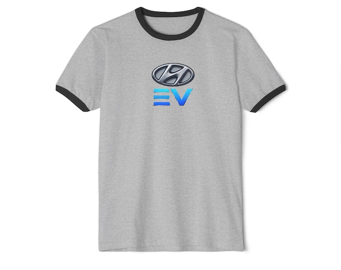 Hyundai EV Unisex Cotton Ringer T-Shirt, Eco-friendly Fashion, Electric Vehicle Enthusiasts, Casual Wear, Gift Idea
