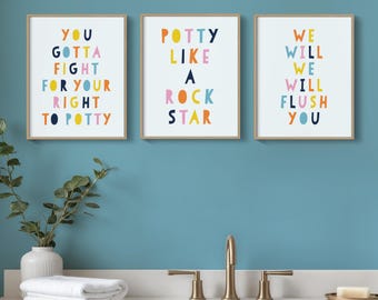 Rock Star Bathroom Rules Print Set, Kids Colorful Decor (Digital Download)