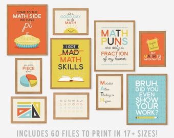 Math Classroom Poster Set, Stem Puns, Gallery Wall Art (Digital Download)