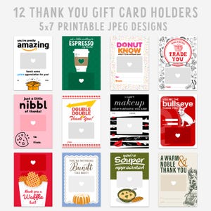 Paquete de 12 porta tarjetas de regalo imprimibles, tarjetas de agradecimiento y agradecimiento para comercios populares, cafeterías, restaurantes y tiendas. DESCARGA DIGITAL BC-1