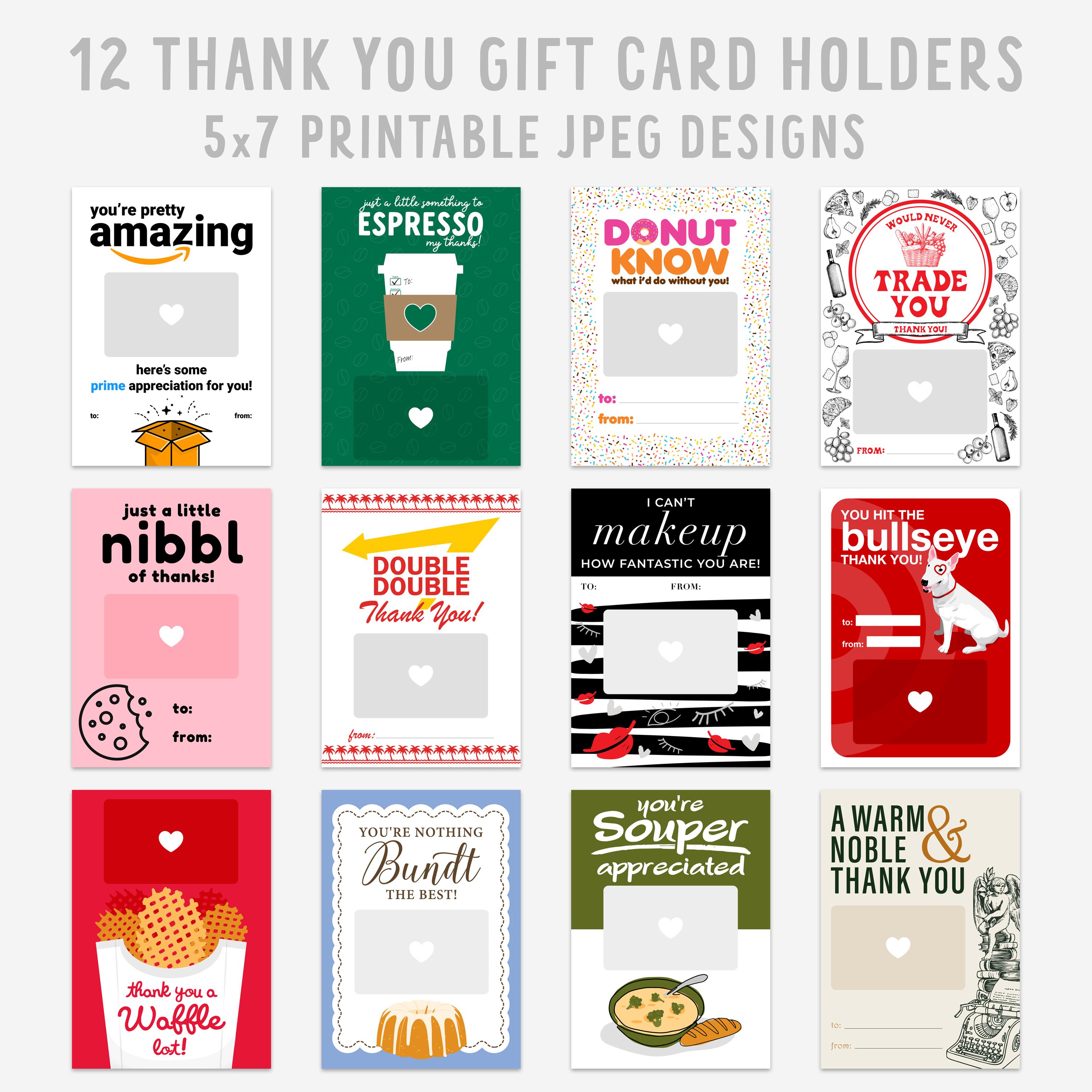 12 Printable Gift Card Holder Bundle, Thank You & Appreciation Cards ...
