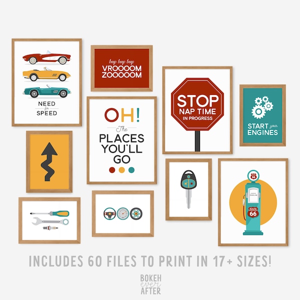 Retro Race Car Prints, Kids Nursery Decor (Digital Download)