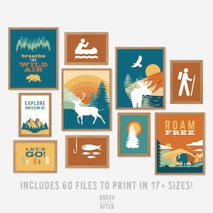 National Parks Poster Set, Printable Gallery Wall Art, Kids Forest Woodland Hiking Camping Nursery, Teal Nature Set, DIGITAL DOWNLOAD BG-15