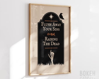 Gothic Bathroom Art Print, Funny Halloween Decor (Digital Download)