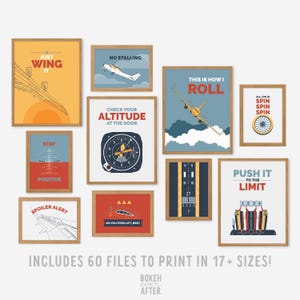 Airplane Aviation Printables Set, Modern Kids Posters, Pilot Gallery Wall Art Nursery Bedroom Transportation Decor, DIGITAL DOWNLOAD BG-33
