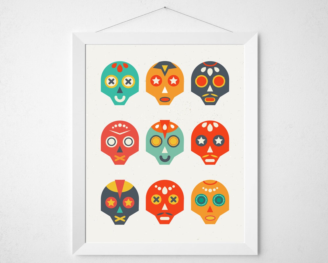 Luchador Mask poster colorful print wall decor art sugar | Etsy