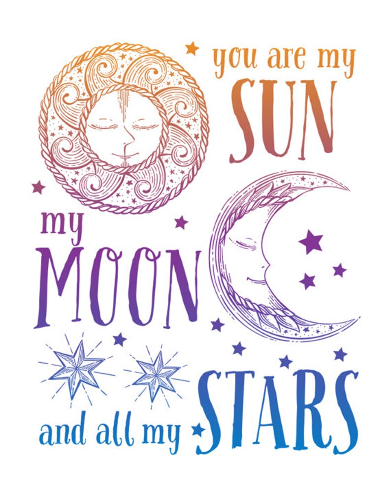 Sun Moon Stars Printable Celestial Printable Art Rainbow | Etsy