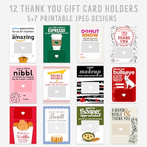 Lot de 12 supports imprimables pour cartes-cadeaux, remerciements et appréciation pour les détaillants populaires, café, restaurants, achats, TÉLÉCHARGEMENT NUMÉRIQUE BC-2