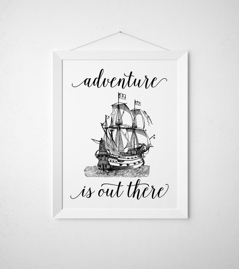 Adventure is Out There Printable Modern Minimal Black White - Etsy