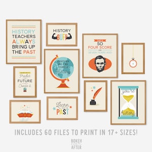 History Classroom Poster Prints Set of 10, Printable Gallery Wall Art, Social Studies Puns Print, Home School Decor, DIGITAL DOWNLOAD BG-9