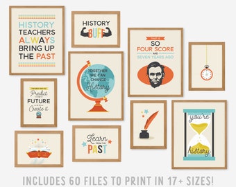 History Classroom Poster Set, Social Studies Puns, Home School Decor (Digital Download)