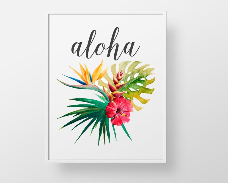 Aloha Hawaiian Print Wall Decor Art Tropical Flower Palm Etsy
