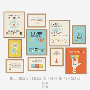 Wissenschaftsklasse Poster von 10, druckbare Galerie-Wandkunst, Stem Pun-Druck-Dekor, Wissenschaftslehrer-Geschenk, DIGITALER DOWNLOAD BG-1