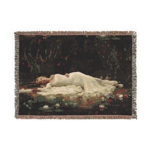 Ophelia-Inspired Woven Blanket with Fringe | Pre-Raphaelite Heirloom Throw | Dark Romantic Cottagecore Decor