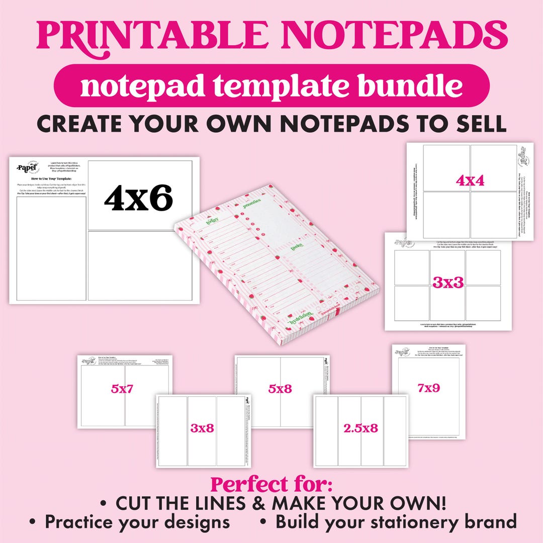 Create Mini Notepads Notepad Template Bundle – Printable Notepad Cut Lines, Canva Notepad ...