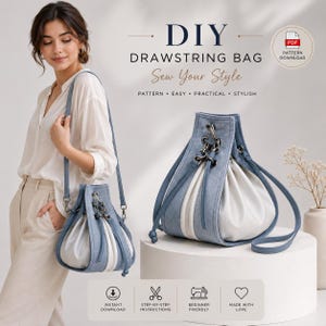 Denim Bag PDF Pattern, Recycled Jeans DIY Sewing Project (A4 Format)