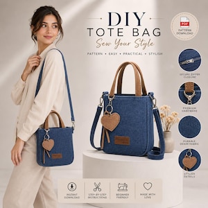 Cartamodello PDF per borsa a tracolla in denim riciclato – Progetto di cucito facile (Download digitale)