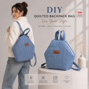 Quilted Denim Backpack PDF | DIY Sewing Bag Tutorial | Instant Download School Travel Bag