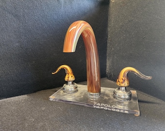 Glazen kraan schildpad | 8" wijdverspreide kranenset | Limited Final Edition | Functionele kunst | Moderne badkamerarmatuur