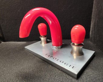 Op maat geblazen glazen kraan in effen rood | 8" wijdverspreide kranenset | Limited Final Edition | Functionele kunst | Moderne badkamerarmatuur