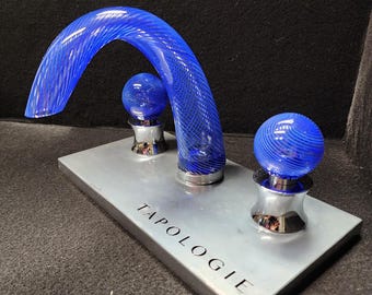 Kobaltblauwe glazen spiraalkraan | 8" wijdverspreide kranenset | Limited Final Edition | Functionele kunst | Moderne badkamerarmatuur