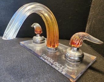 Amber gecanneleerd met heldere vervaging | 8" wijdverspreide kranenset | Limited Final Edition | Functionele kunst | Moderne badkamerarmatuur