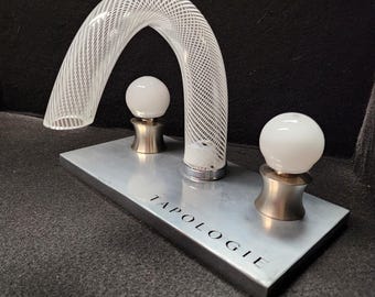 Witte spiraalvormige glazen kraan | 8" wijdverspreide kranenset | Limited Final Edition | Functionele kunst | Moderne badkamerarmatuur