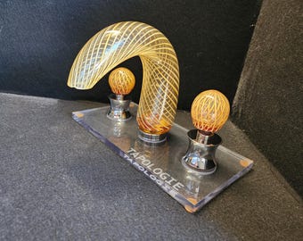 Amberkleurige Retticello geblazen glazen kraan | 8" wijdverspreide kranenset | Limited Final Edition | Functionele kunst | Moderne badkamerarmatuur