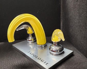 Gele gecanneleerde glazen kraan |  8" wijdverspreide kranenset | Limited Final Edition | Functionele kunst | Moderne badkamerarmatuur