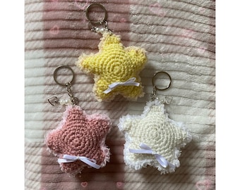 Handmade Crochet Star Keychain | Fuzzy Plushie Charm