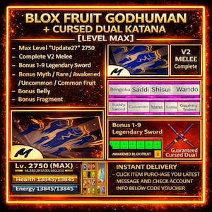 Blox Fruit Account Godhuman + Cursed Dual Katana-  Level MAX - DATPOL -