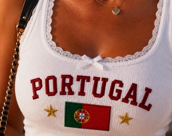 Besticktes Portugal Lace Tank Top, Benutzerdefinierte Stickerei Portugal Tank Top, Portugal Fußball Tank, Portugal Fußball Tank, Portugal Fan Geschenk
