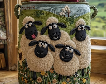 Cesto de ropa acolchado Sheep Heaven, decoración de lavandería con diseño de ovejas, cesto de tela suave, contenedor de almacenamiento colorido con diseño de ovejas, regalo para mamá, regalo para ella.
