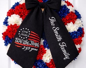 Banda personalizada bordada del 250 aniversario de Estados Unidos, lazo de corona "We the People 1776-2026", decoración del 4 de julio de 2026, banda personalizada con nombre familiar, patriótica