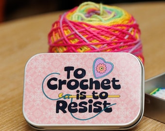 Notions Tins with Various Hand-Drawn Designs, Storage Box for Crocheters and Knitters
