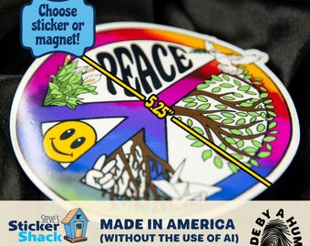 Symbols of Peace | 5.25" Anti-War Vinyl Sticker or Magnet - Hand-Drawn Peace Sign