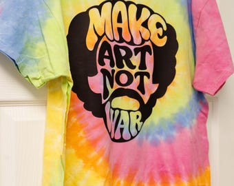 Camiseta "Make Art Not War" / Camiseta homenaje a Bob Ross / De un solo color o teñida
